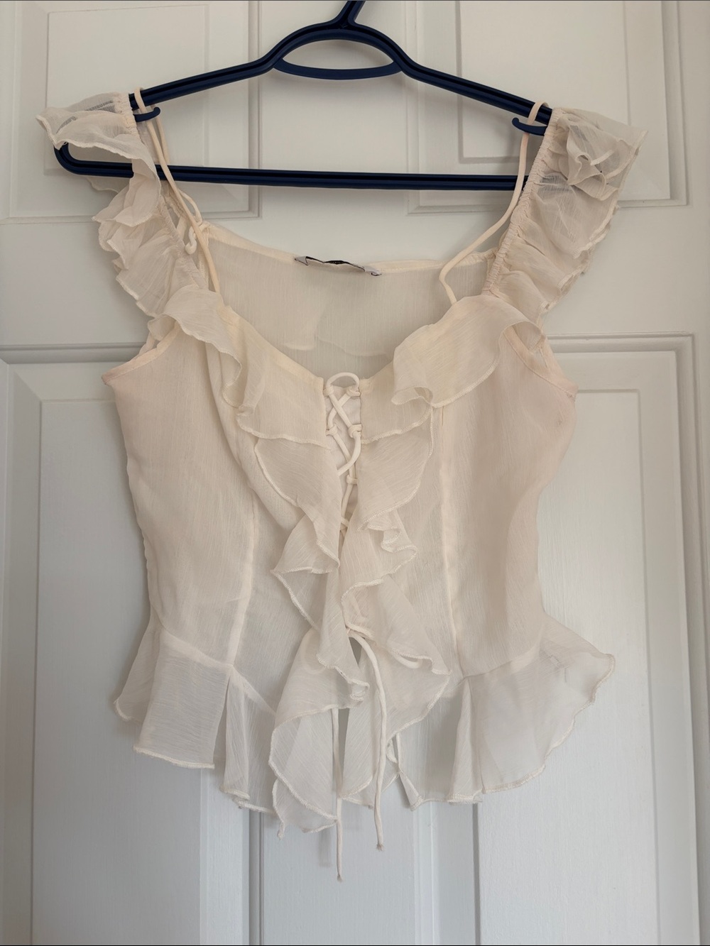 Light Cream Ruffle Tie-Front Women's Top